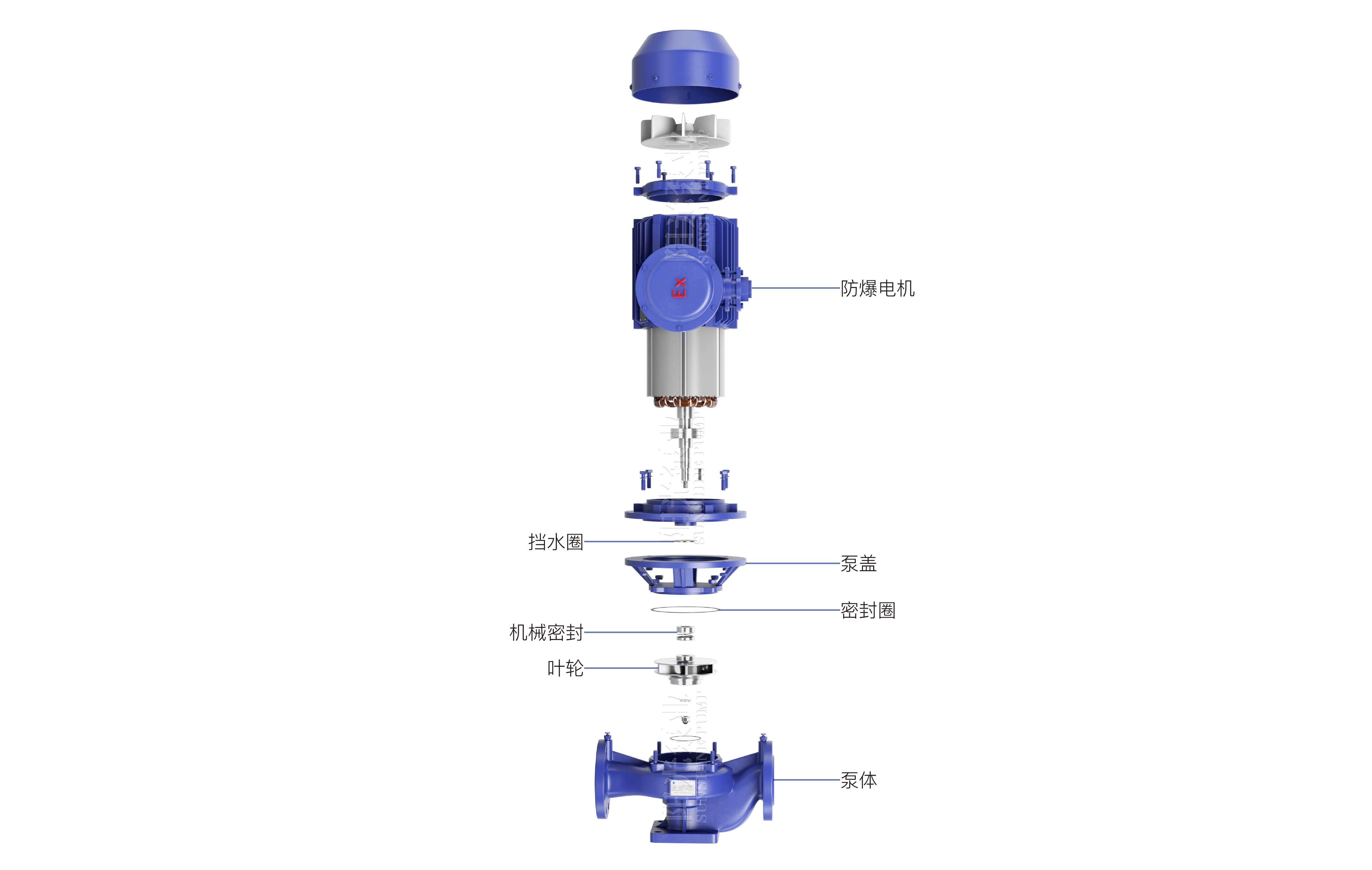 YG型立式防爆離心泵爆炸圖（帶水印-16號）